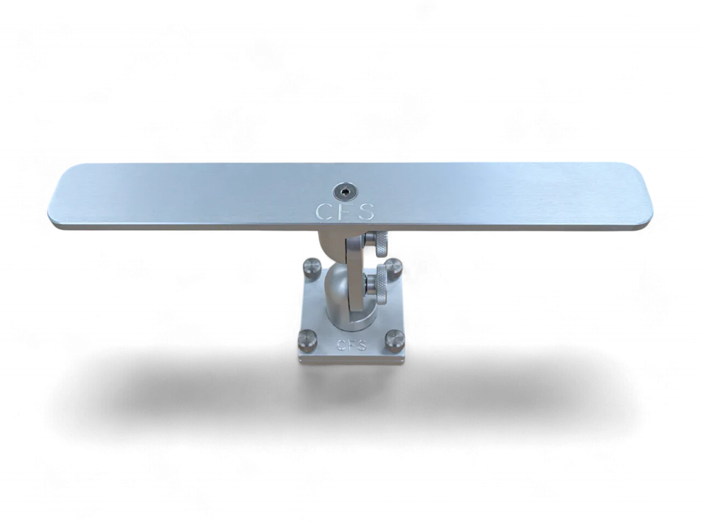 Cisco Side-By-Side Dual Articulating Electronics Mount 18" SKU: MTH18-TS, a durable silver metal marine electronics mounting bracket with adjustable joints and a flat horizontal bar for securing devices.