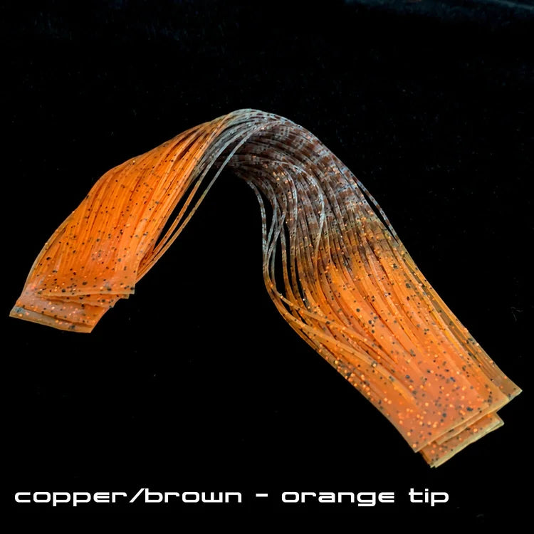 Sight Cast Marsh Legs fishing lure skirt in copper brown with orange tips, designed for customizing musky fishing tackle with flexible silicone legs.