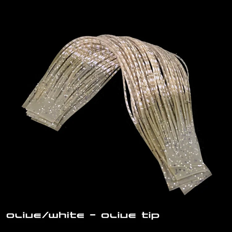 Sight Cast Marsh Legs in olive and white colors with olive tips, made of flexible silicone material, designed for fly tying in fishing tackle.