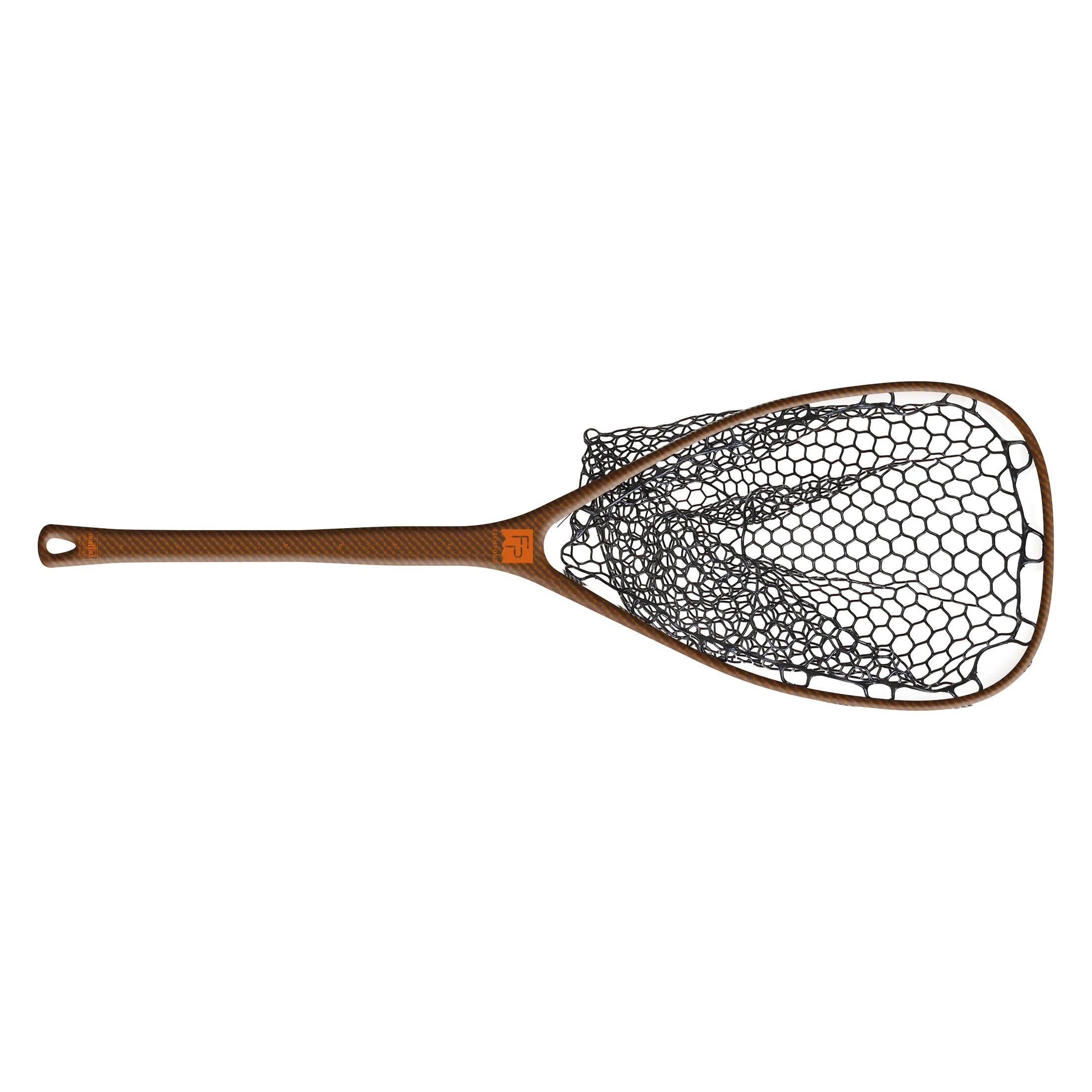 Fishpond Middle Fork Net 2.0 with a wooden handle and black rubber mesh net, designed for durable and gentle catch-and-release fishing.