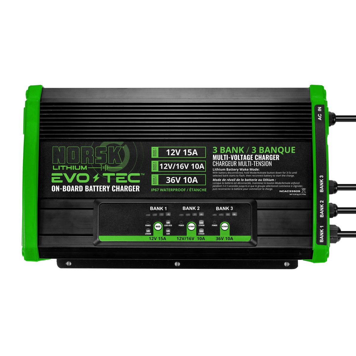 Norsk On-Board EVO-TEC™ Charger - 3 Bank | 1 (12v 15Ah) / 1 (12v/16v 10Ah) / 1 (36v 10Ah)