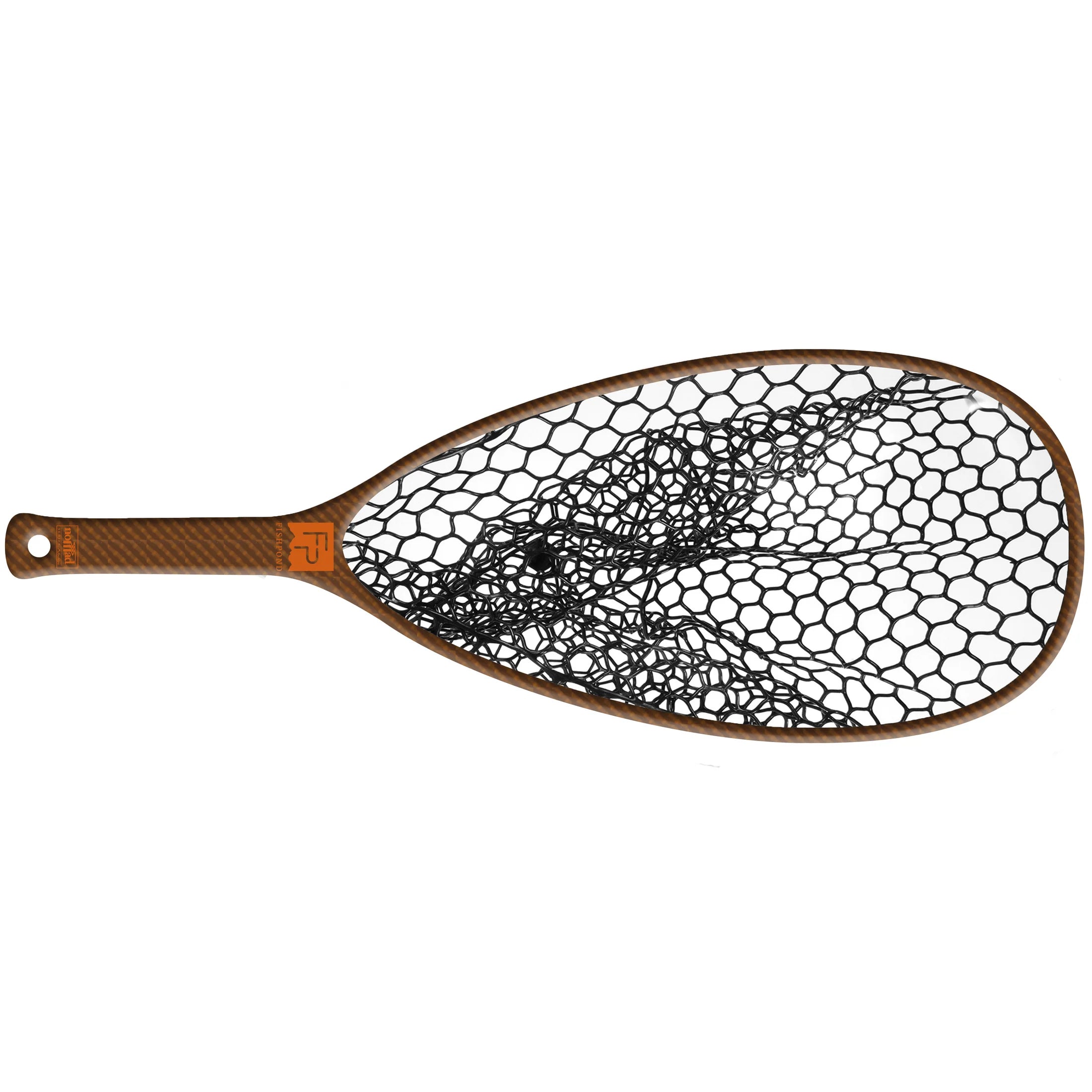 Fishpond Yampa Hand Net 2.0 with a wooden handle and black rubber hexagonal mesh net, designed for fishing tackle use and fish landing.