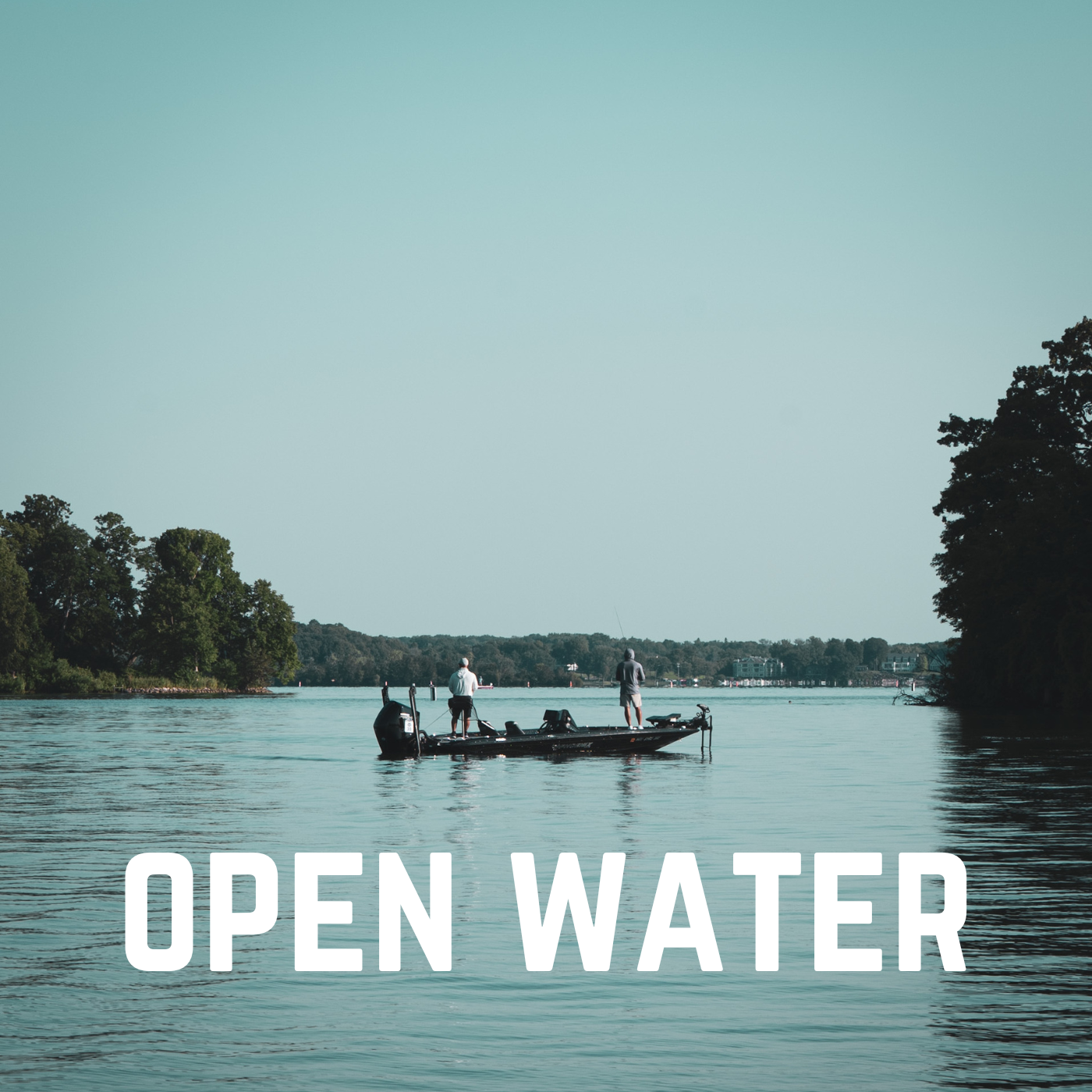 2 anglers in boat on lake bass fishing on lake minnetonka. Title Open water.