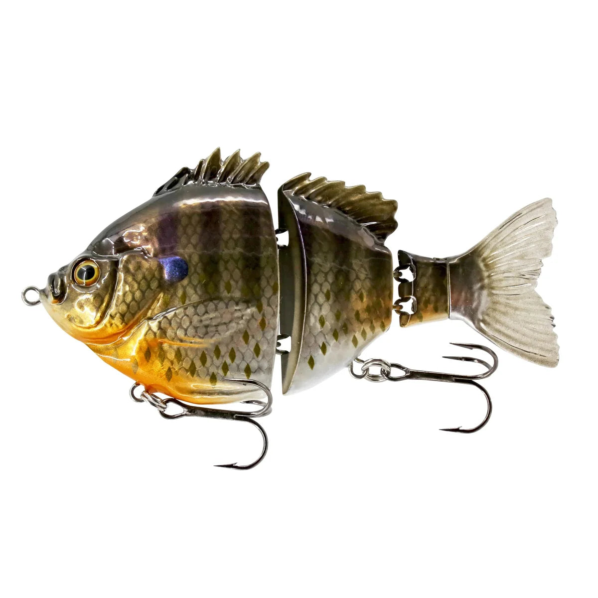 FishLab Bio-Gill Swimbait Pro realistic segmented bluegill fishing lure with lifelike scales articulated body treble hooks and translucent tail