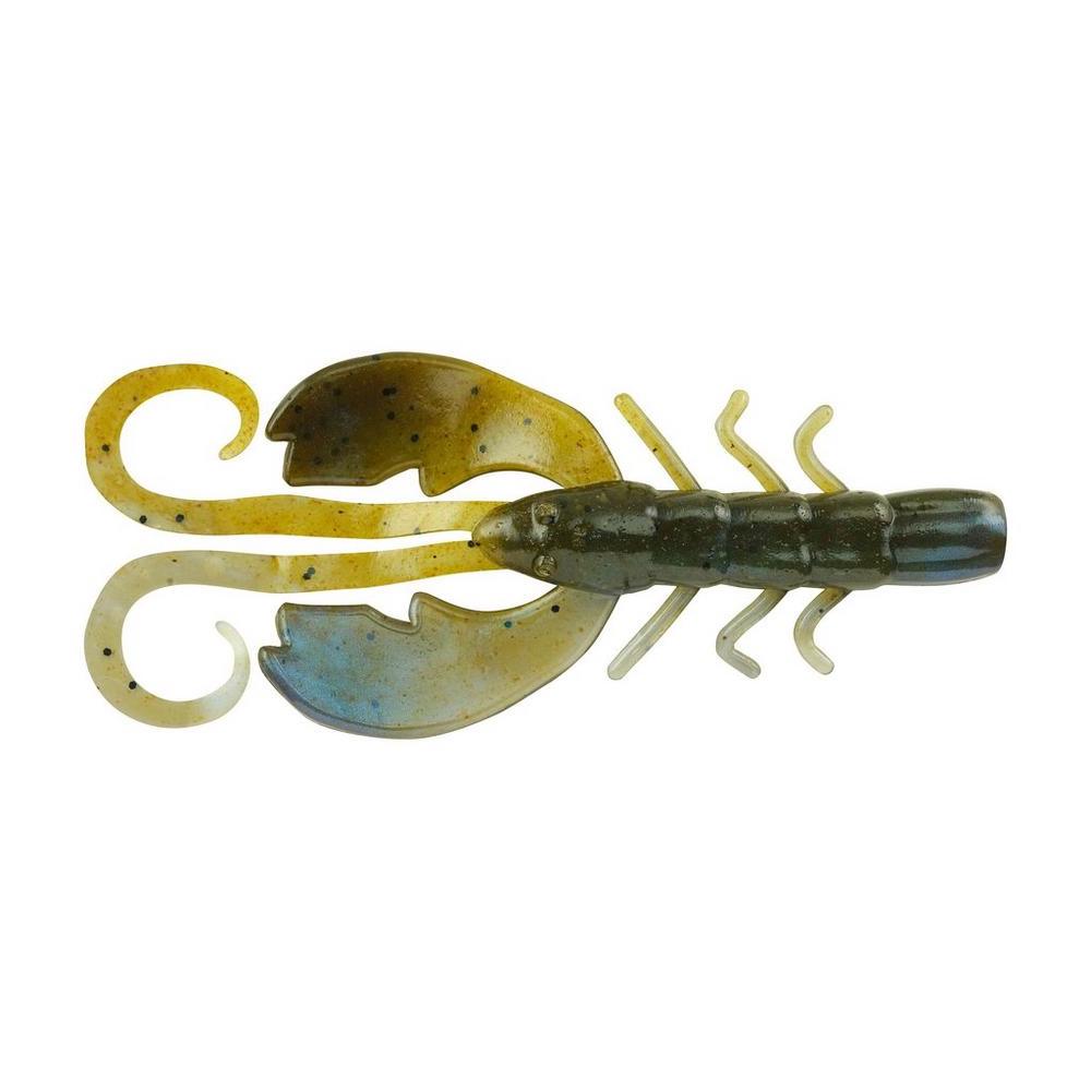 Berkley PowerBait Crazy Leg Chigger Craw fishing lure in natural colors with detailed claws, legs, and curved tail designed for lifelike movement in fishing tackle.