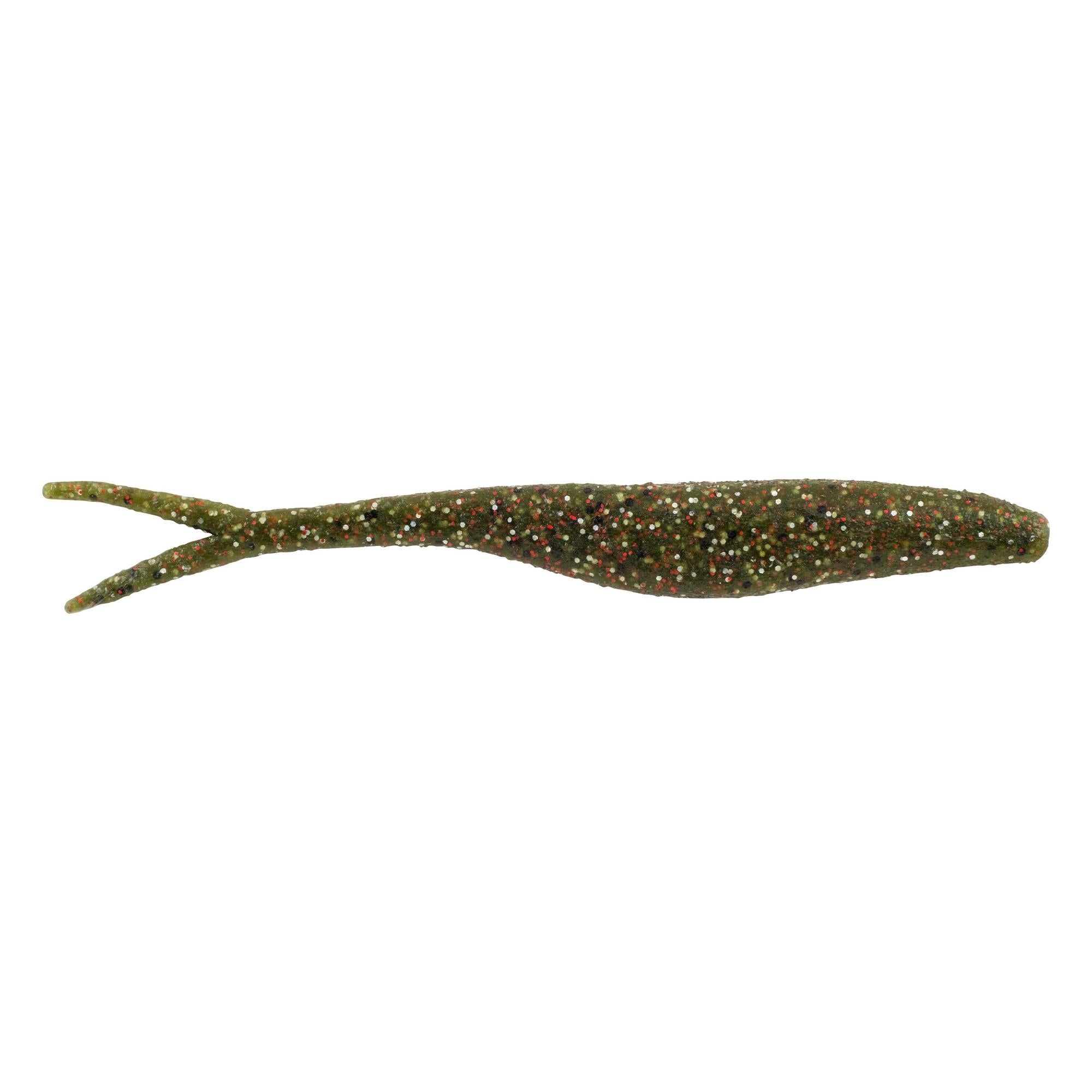 Berkley PowerBait MaxScent Flatnose Jerk Shad fishing lure in a watermelon red magic color with a slender body and forked tail, designed for fishing tackle use.