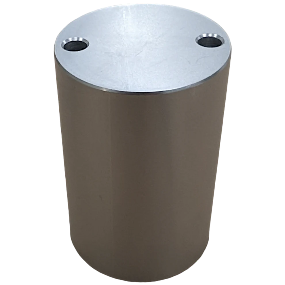 Riser Mount 3" SKU:RIS03 metal cylindrical mount with two screw holes on flat top surface, designed for secure attachment in fishing tackle setups.