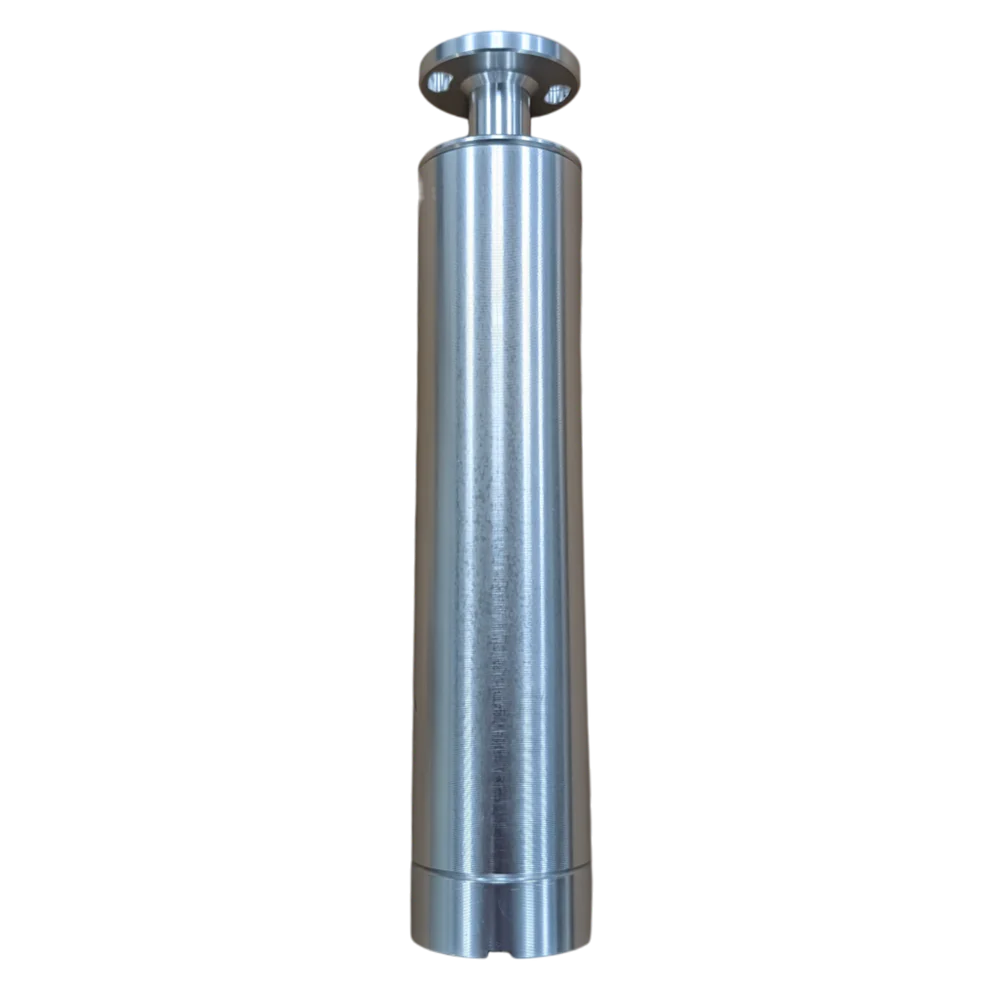 Cisco Riser 10" SKU: RIS10, a polished cylindrical metal fishing rod riser with a flange mounting plate on top, designed for durable support in fishing tackle setups.