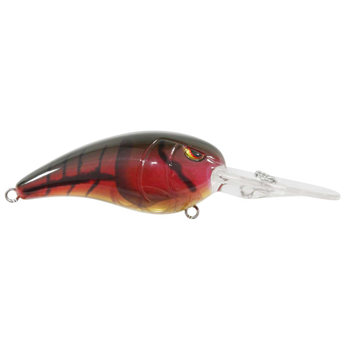 SPRO RkCrawler 55 Crankbait in red and black with a detailed fish scale pattern and a clear extended diving lip, designed as a fishing lure for freshwater fishing tackle.