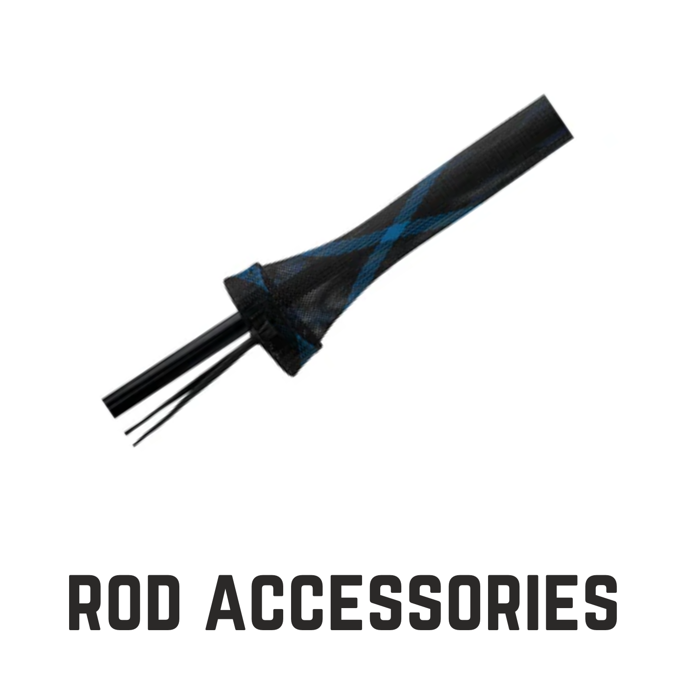 blue and black rod sock with text overlay rod accessories