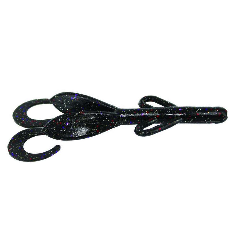 Zoom Baby Brush Hog black soft plastic fishing lure with glitter flecks designed for freshwater fishing targeting musky and other game fish.