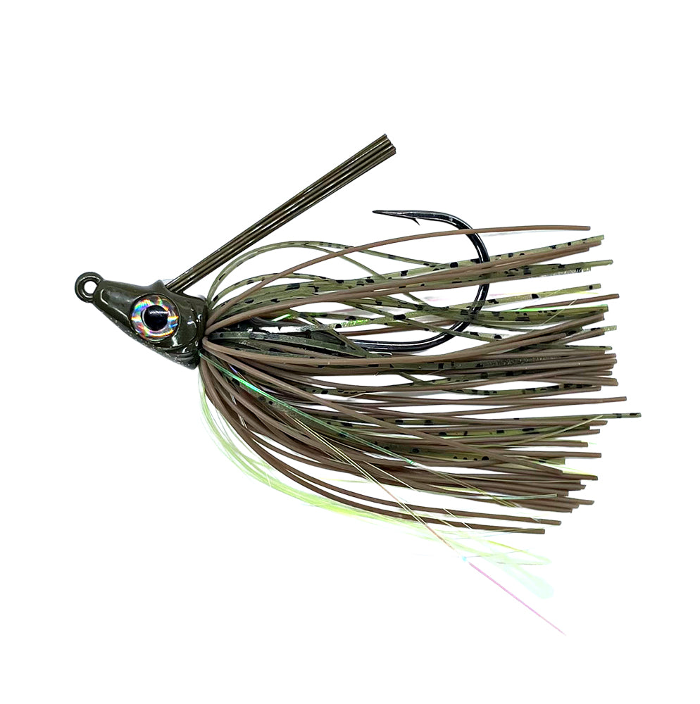 Fishing lure with a black and green body on a white background