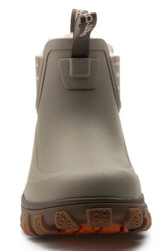 Grundens Women's Deviation Sherpa Ankle Boot shown from the front with a rugged waterproof design and deeply textured traction sole for outdoor wear