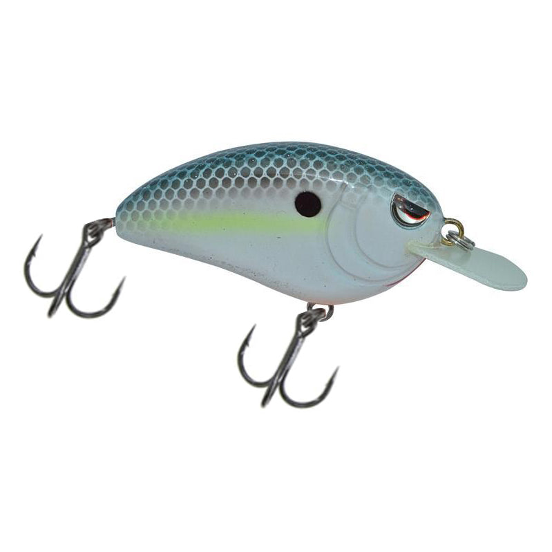 SPRO Little John 50 Crankbait fishing lure designed with a blue and silver scale pattern, realistic eyes, and two sharp treble hooks for effective fishing tackle.