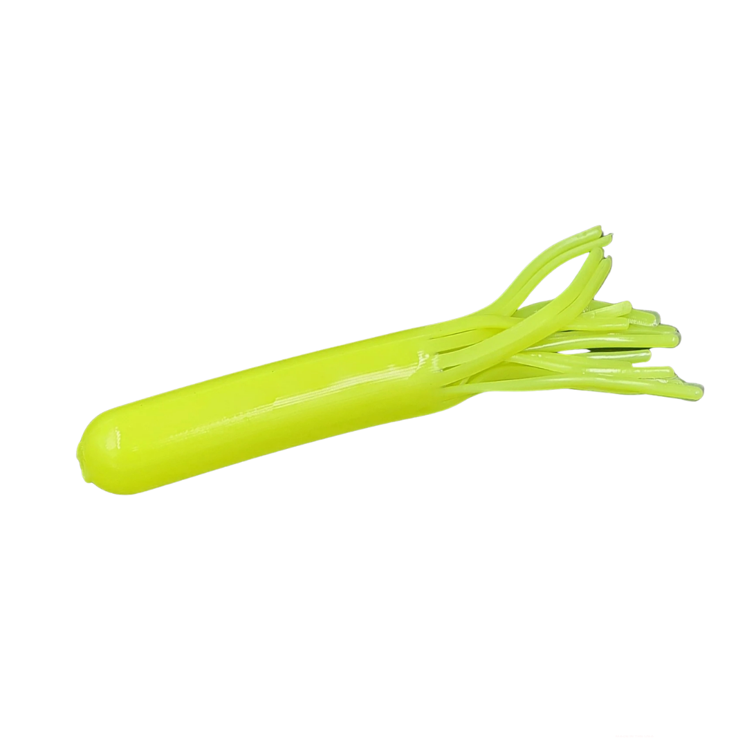 Drop Tine 4" Trout Tube - Standard in bright chartreuse color, soft and flexible fishing lure with multiple split tail tines designed for attracting trout.