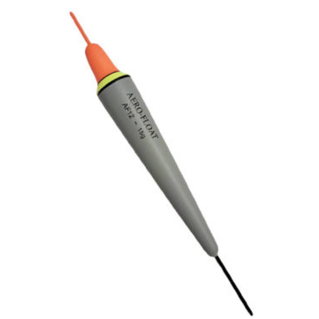Hawken AF-12 Aero Float (Hybrid Loafer) fishing tackle float with bright orange tip and gray body designed for precise fishing rod and reel use.