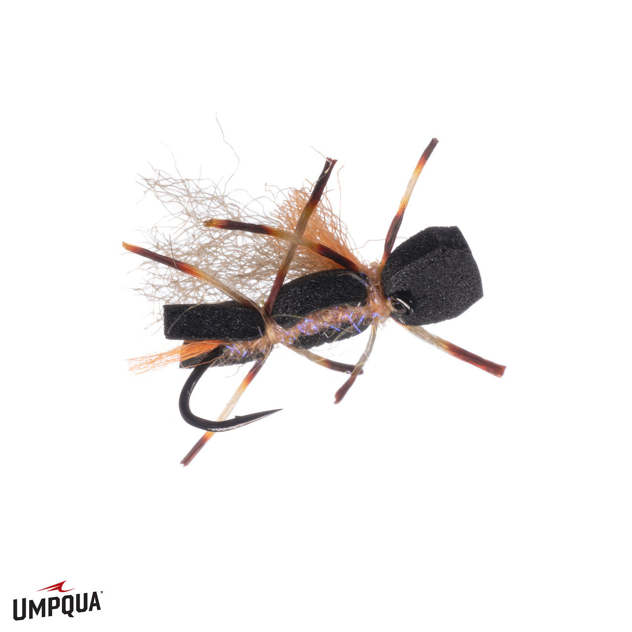 Stubby Chubby fishing lure featuring a foam body with brown and orange synthetic fibers and rubber legs, designed for fly fishing and musky tackle enthusiasts.