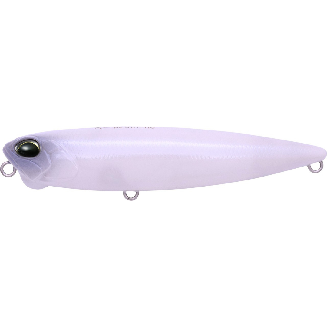 Duo Realis Pencil 110 pale lavender topwater fishing lure with a realistic eye and three attachment rings for musky fishing