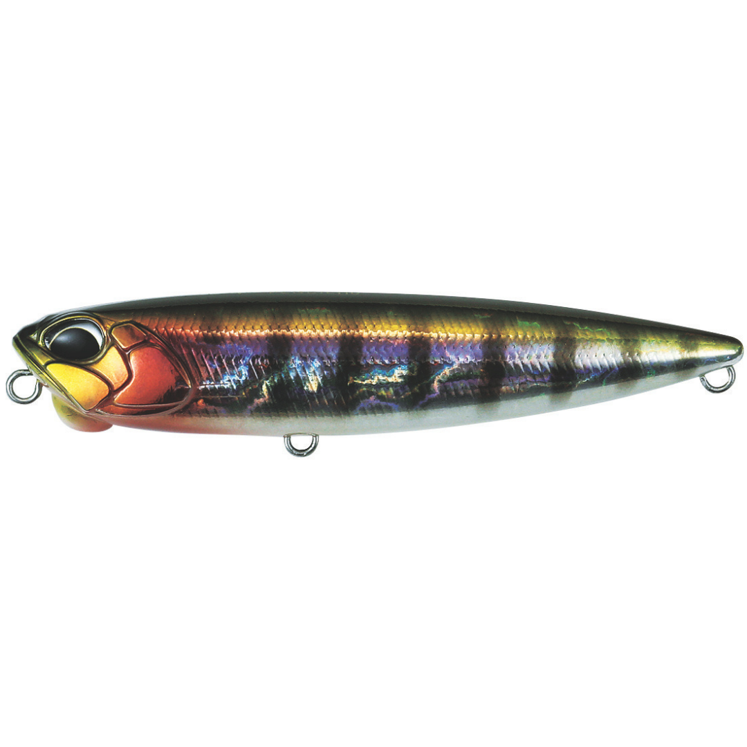 Duo Realis Pencil 110 topwater fishing lure with a realistic fish profile holographic finish and lifelike eye for musky fishing tackle