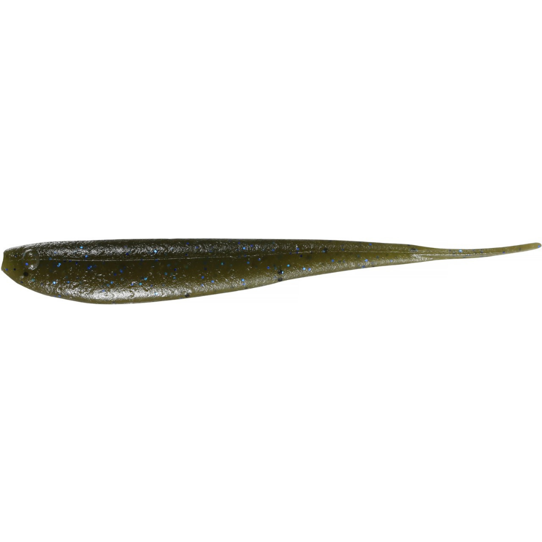Duo Realis Versa Fish 4" soft fishing lure in olive green with blue glitter and a slender tail for fishing tackle