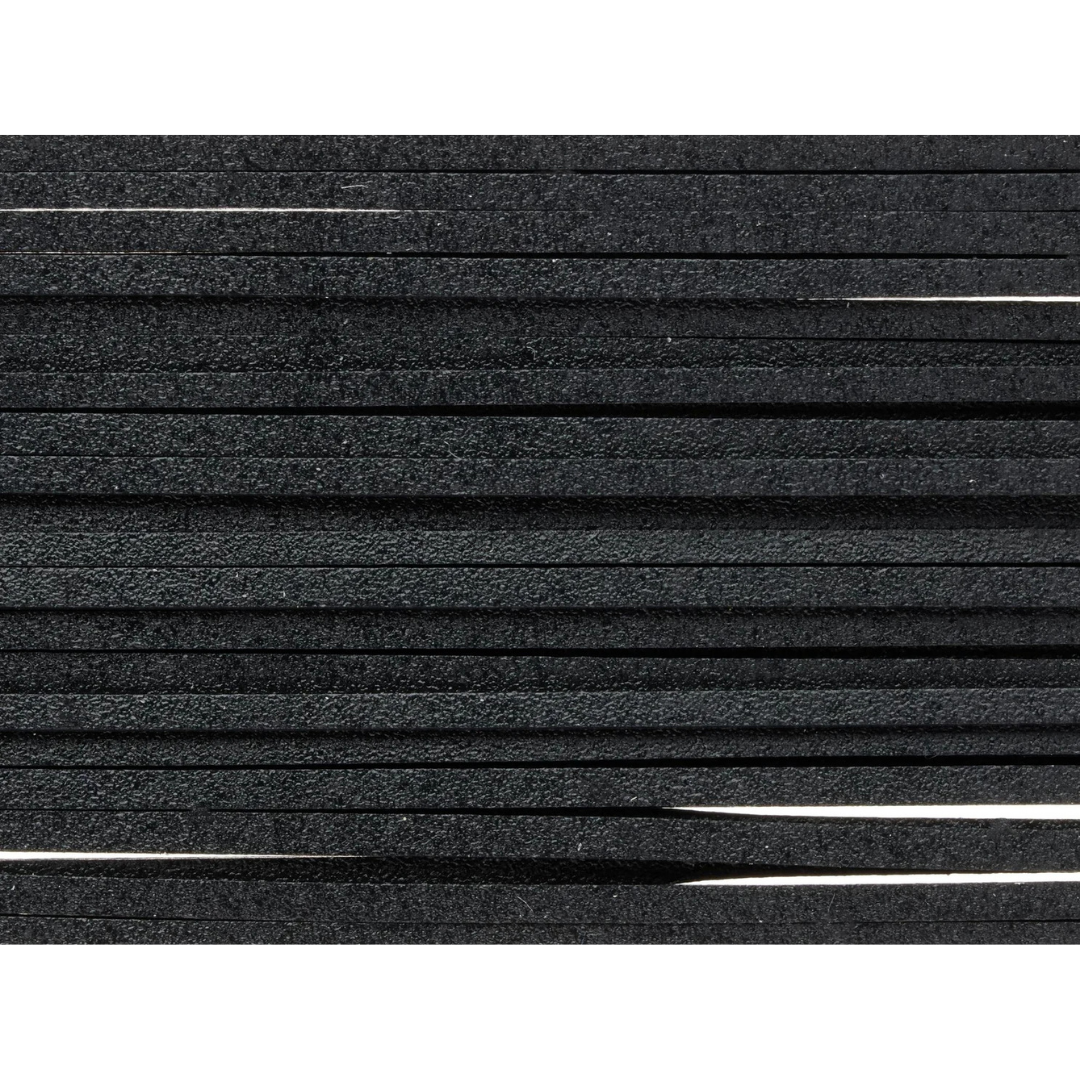 Decoy SR2 Regular Silicone Rubber Skirting Material shown as black flexible strips for customizing fishing lures and musky tackle