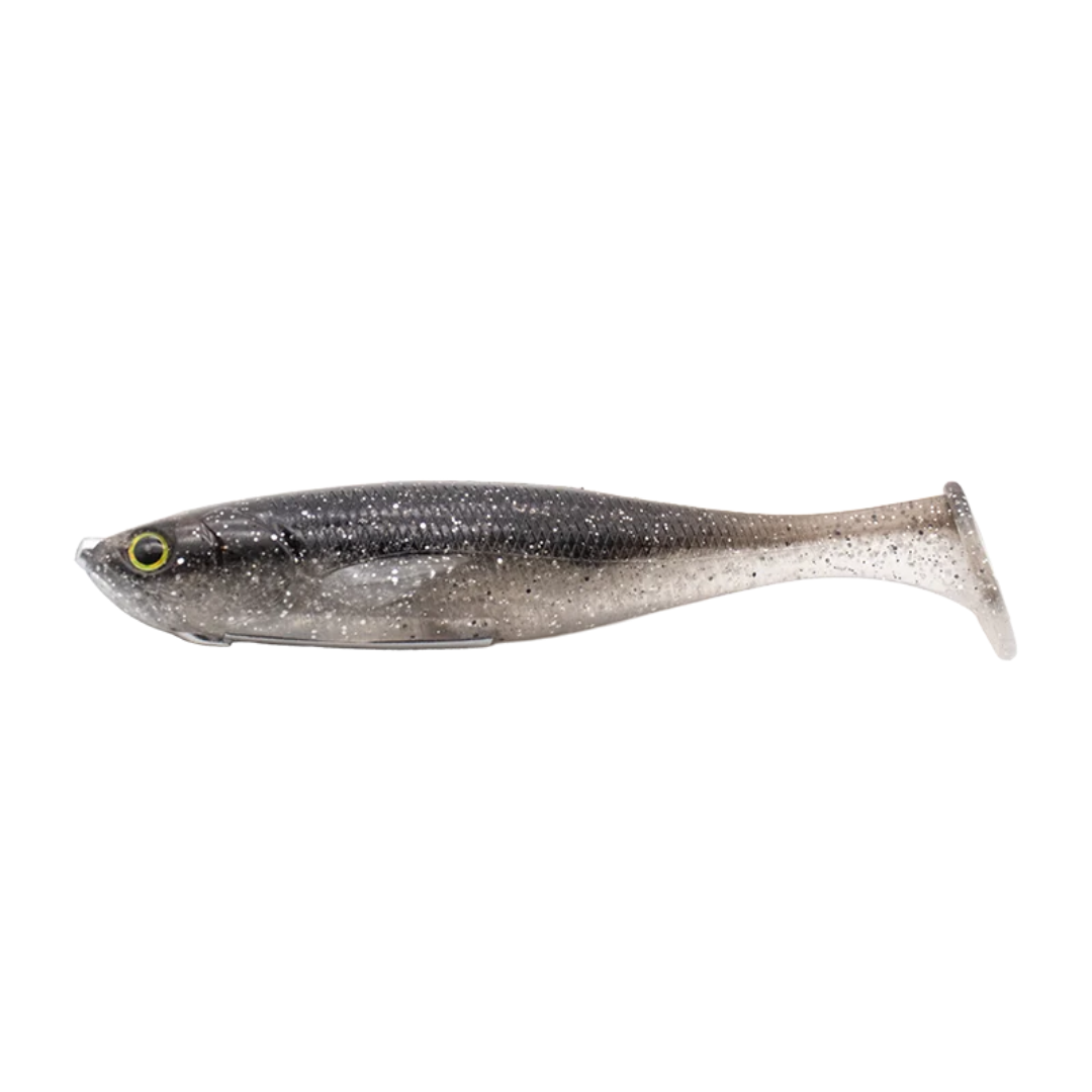 GeeCrack Crackdown 6" soft plastic fishing lure with a realistic speckled body paddle tail and eye detail for musky fishing tackle