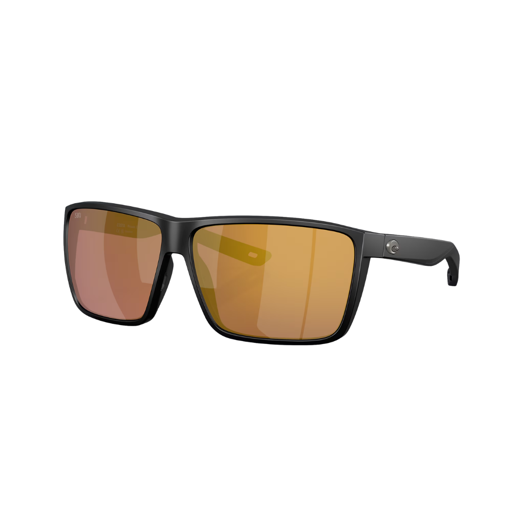 Costa Del Mar - Rincon II sunglasses with black frames and amber polarized lenses shown from the front on a white background