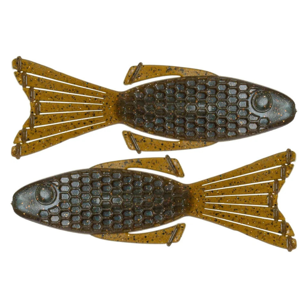 Netbaits Hextek 4" Bull Bream soft fishing lures shown in brown and black with honeycomb texture and paddle tails for musky tackle