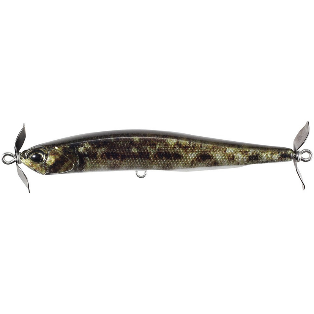 Duo Realis SpinBait 80 realistic fish patterned fishing lure with front and rear metal propellers and line attachment rings for freshwater fishing tackle