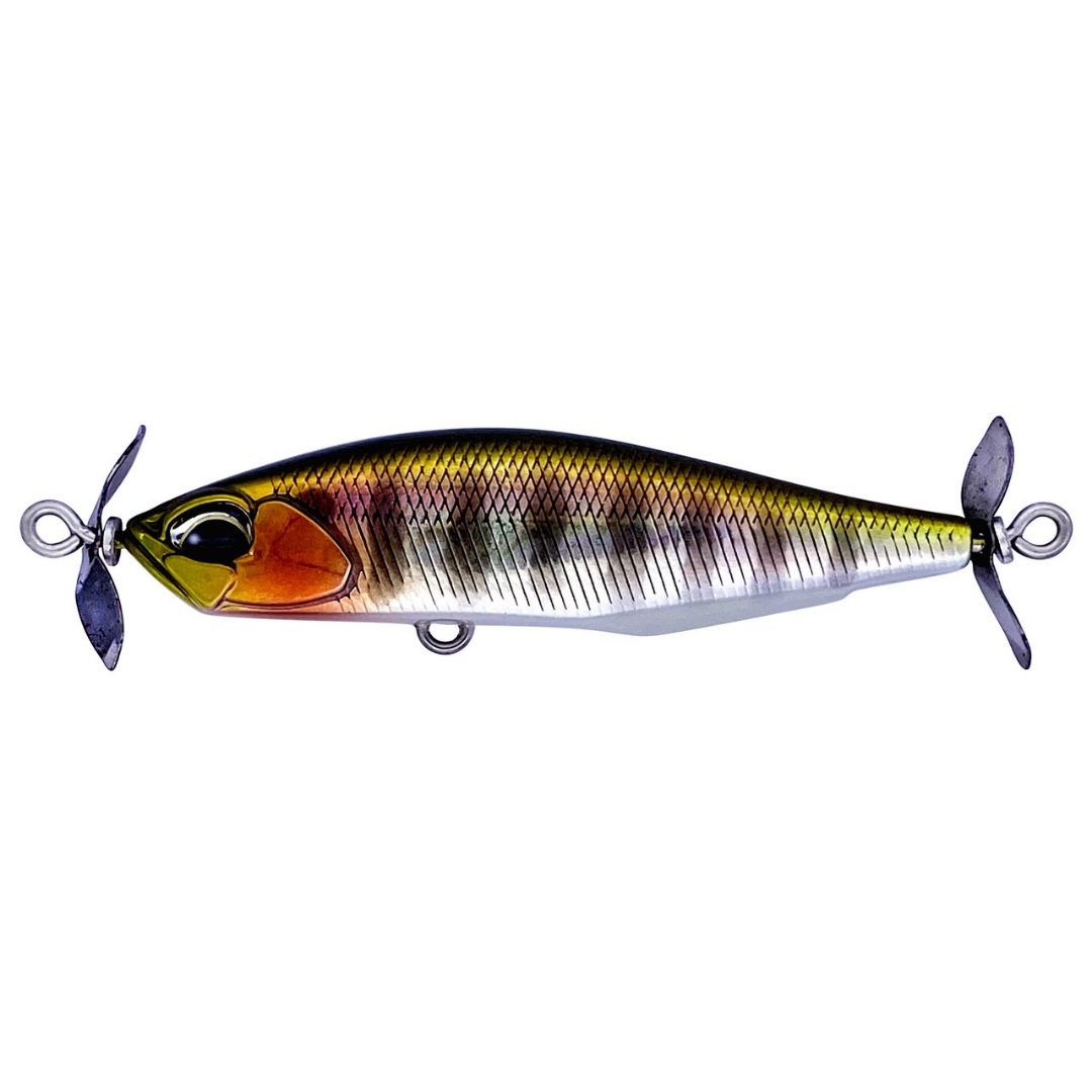 Duo Realis SpinBait 62 Alpha fishing lure with metallic scale pattern propeller blades and realistic fish profile for freshwater fishing tackle
