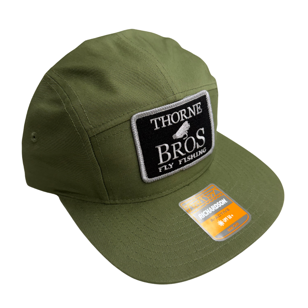 Thorne Bros Fly fishing Logo Richardson 217 Macleay olive green cap with embroidered fly fishing logo patch and curved brim
