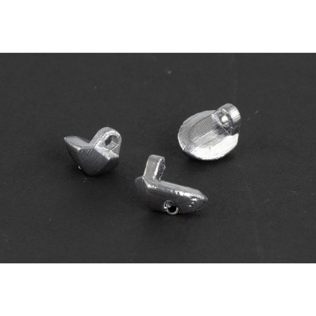 Decoy DS-12 Slide Weights shown as three silver metal fishing tackle weights with curved bodies and attachment openings on a black background