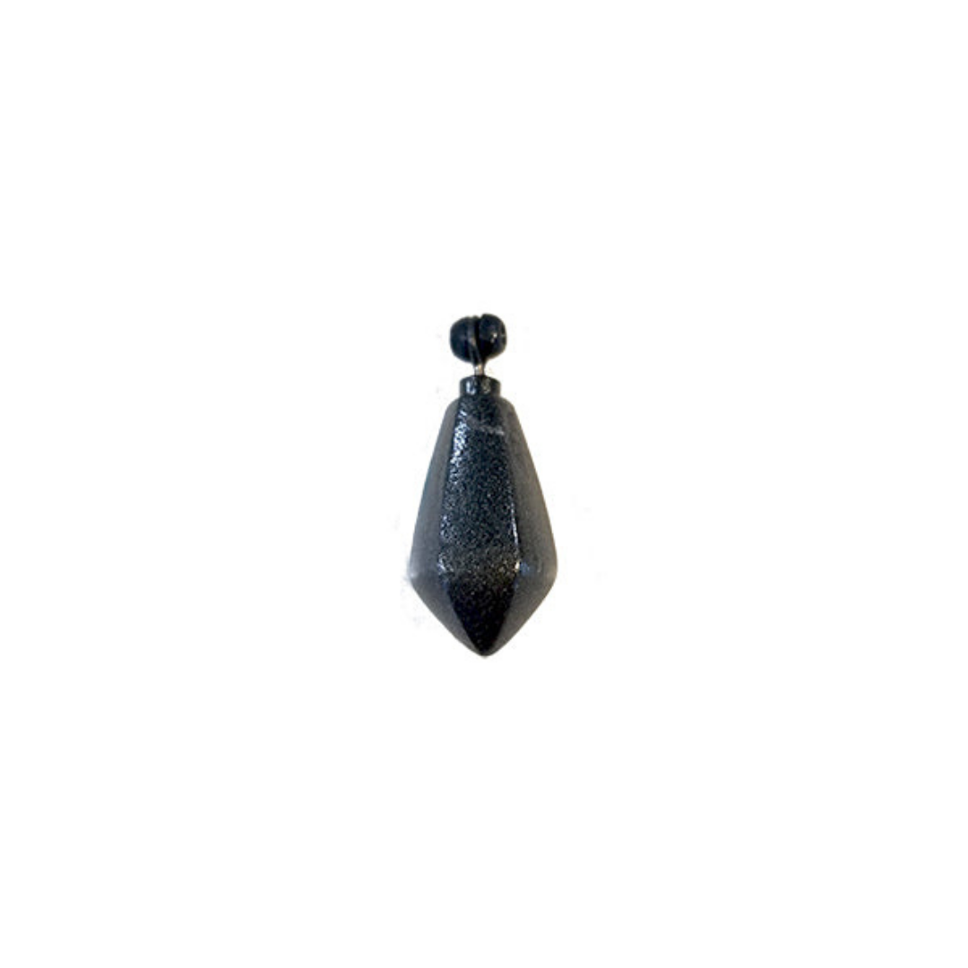 Decoy DS-9 TX-DAN Sinker shown as a dark teardrop shaped fishing sinker with a small top eye for attaching line or terminal fishing tackle