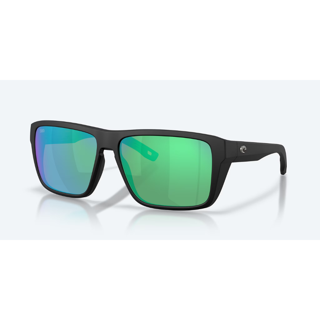 Costa Del Mar - Tavi black sunglasses with green mirrored lenses and durable frames displayed for fishing and outdoor use