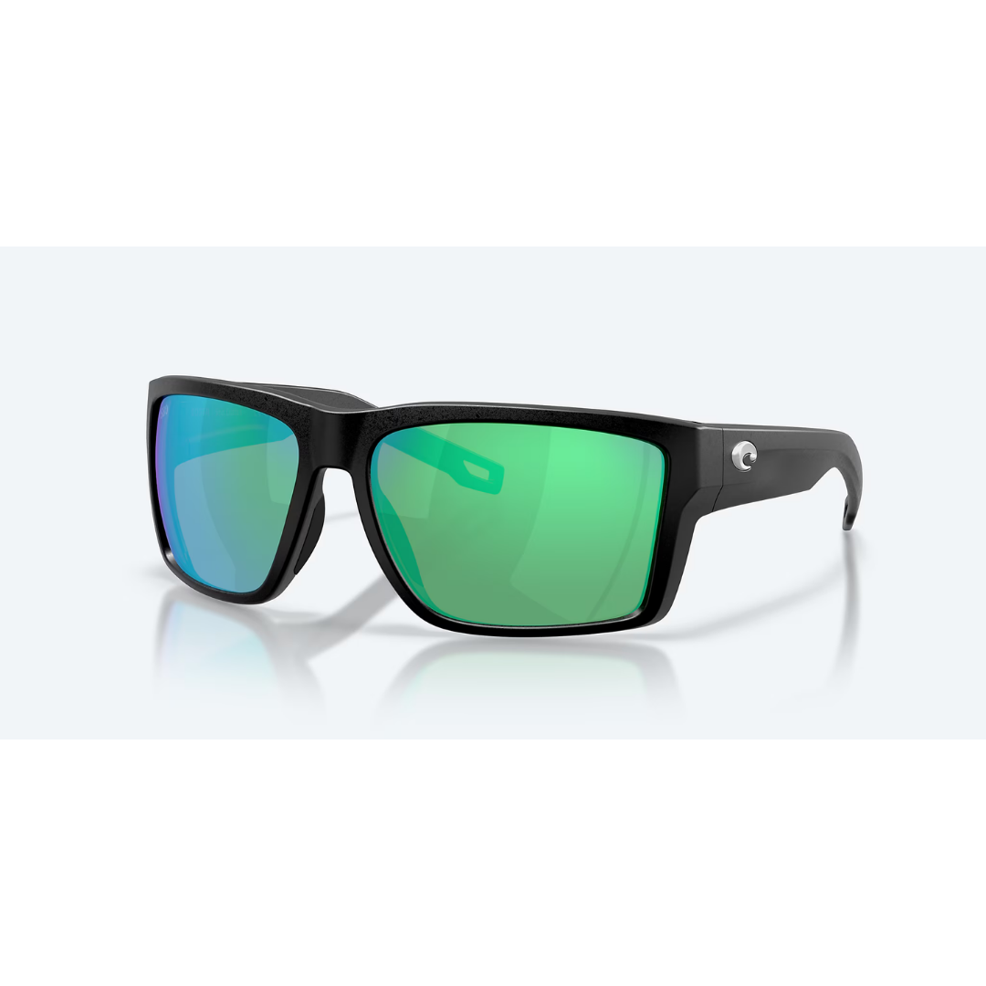 Costa Del Mar - San Carlos black sunglasses with blue and green mirrored lenses and wraparound frames displayed on a white background