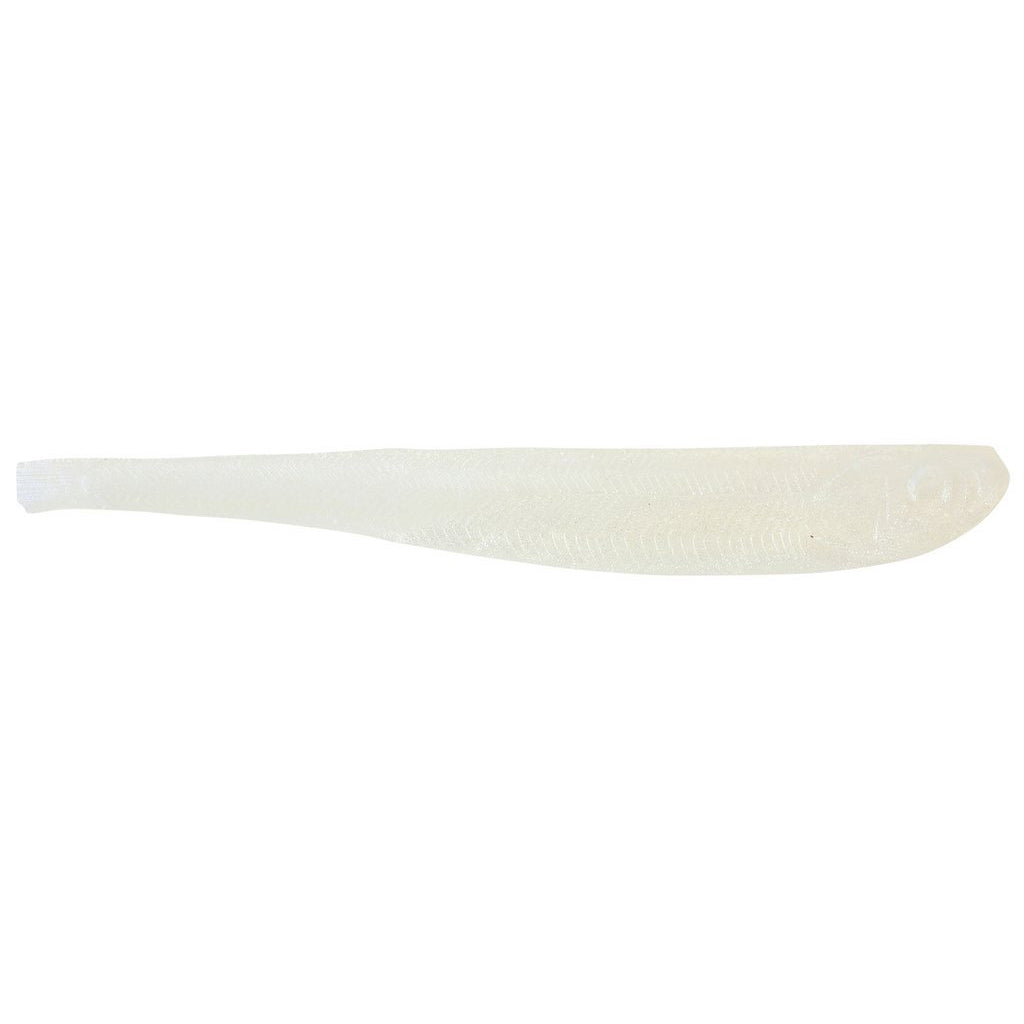 Nishine Lure Works Dropshot Minnow fishing lure in pearl white color designed for freshwater fishing with a slender, textured body ideal for attracting musky and other game fish.