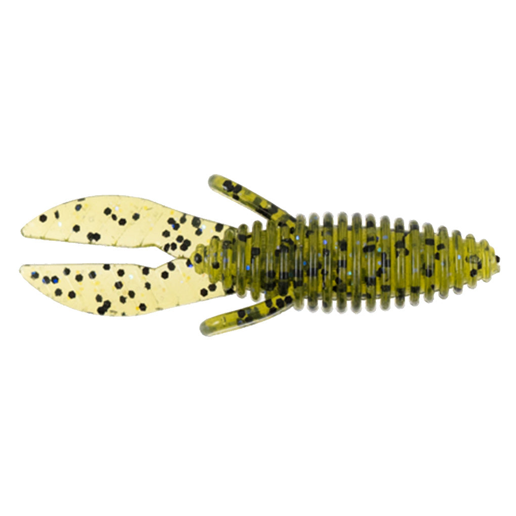 Missile Baits Micro D Bomb fishing lure in green with black speckles, designed to mimic a small crawfish for fishing tackle use.