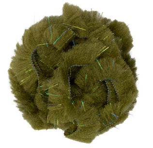 Wapsi CTC Body Fur in olive green with iridescent fibers, designed for fly fishing tackle to create lifelike fishing lures.