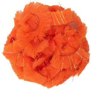 Bright orange synthetic fur material bundled together, used for detailed fly tying in fishing, labeled as Wapsi CTC Body Fur.