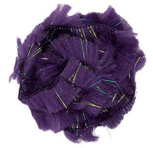 Close-up of deep purple Wapsi CTC Body Fur material with iridescent fibers, used for creating detailed fishing lures and tackle.