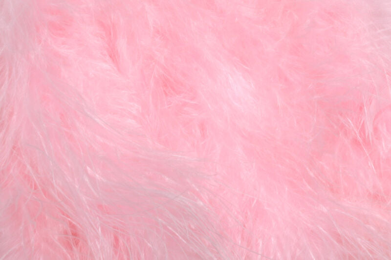 Close-up of soft, fluffy, light pink Hareline Extra Select Marabou feathers used for fishing tackle and fly fishing lure tying.