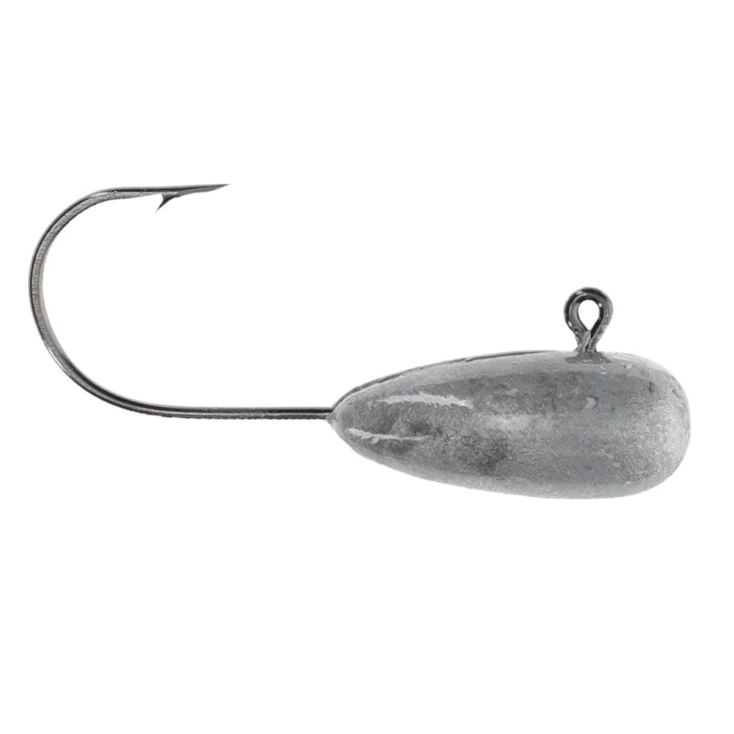 Strike King Bitsy Crackin' Tube Jig Head in silver-gray metal with a sharp fishing hook, designed for effective fishing tackle use.