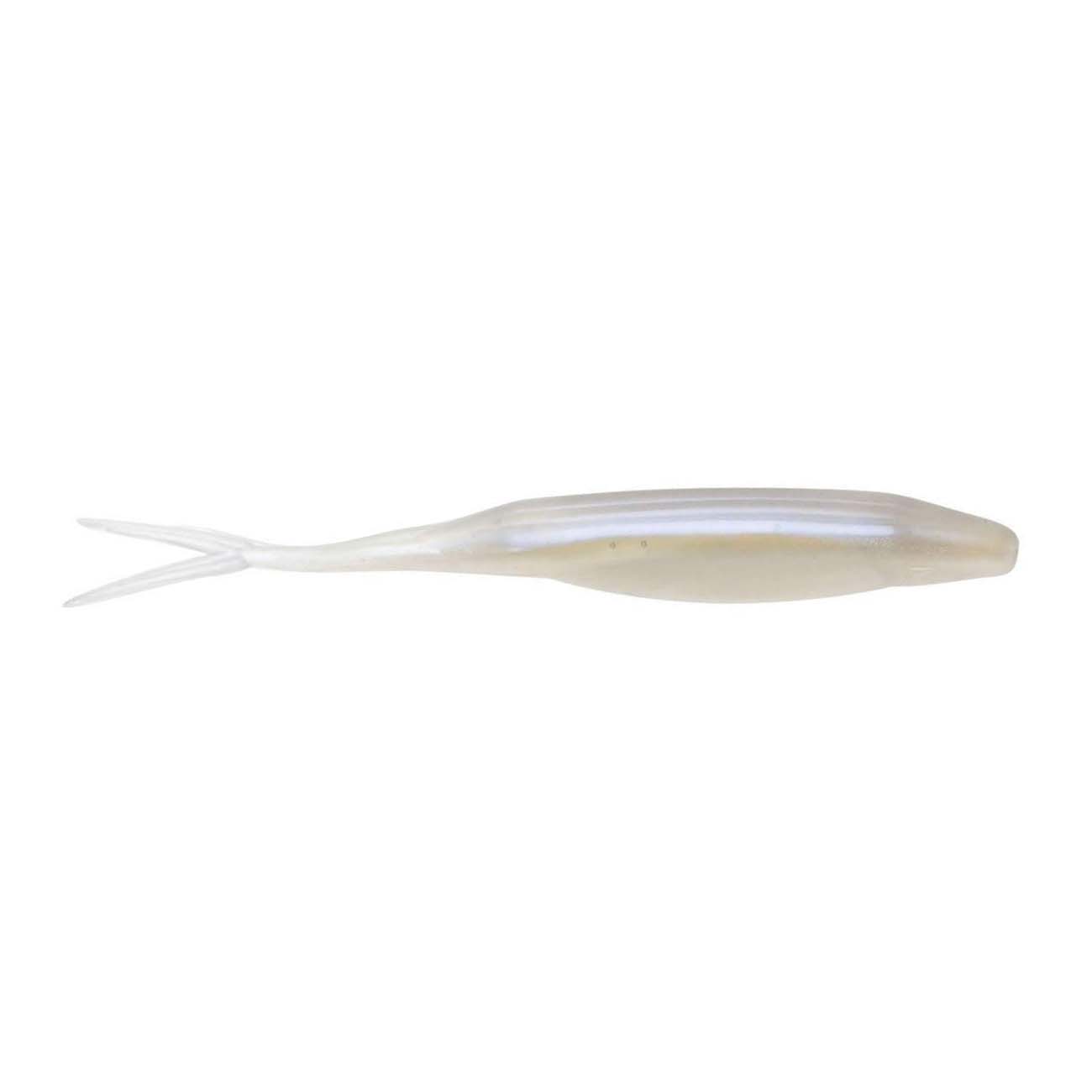 Zoom Bait Company Super Fluke Jr fishing lure in an albino color, designed to mimic baitfish with a slender body and forked tail suitable for fishing tackle enthusiasts.