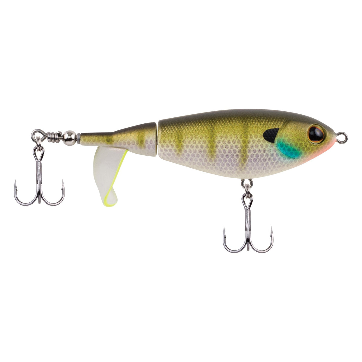 Berkley Choppo topwater fishing lure in bluegill color pattern with jointed body and two treble hooks designed for freshwater musky and bass fishing.