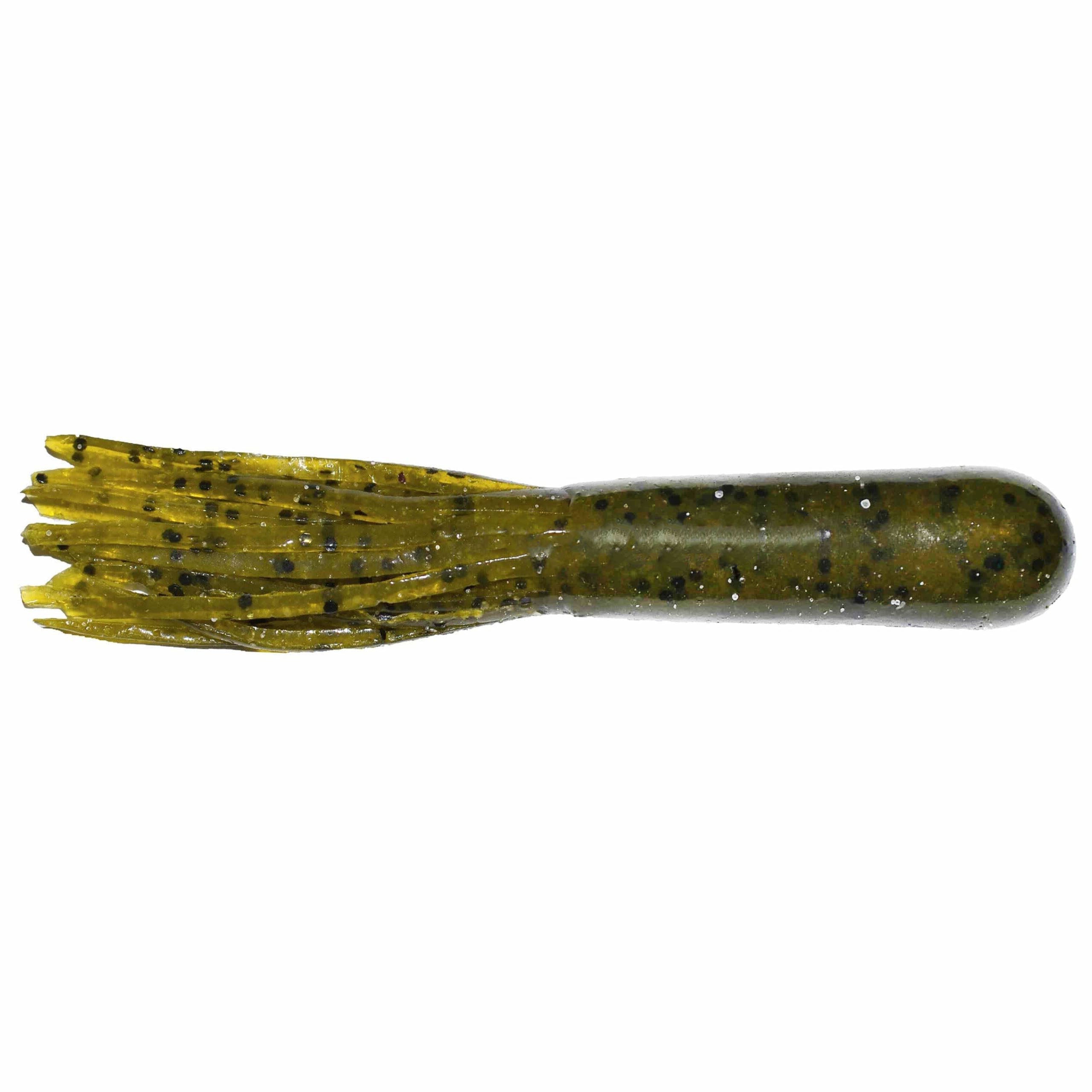Big Bite Baits 3.5" Salt Tube soft fishing lure in green pumpkin with pepper flakes, designed for musky and other freshwater fishing applications.