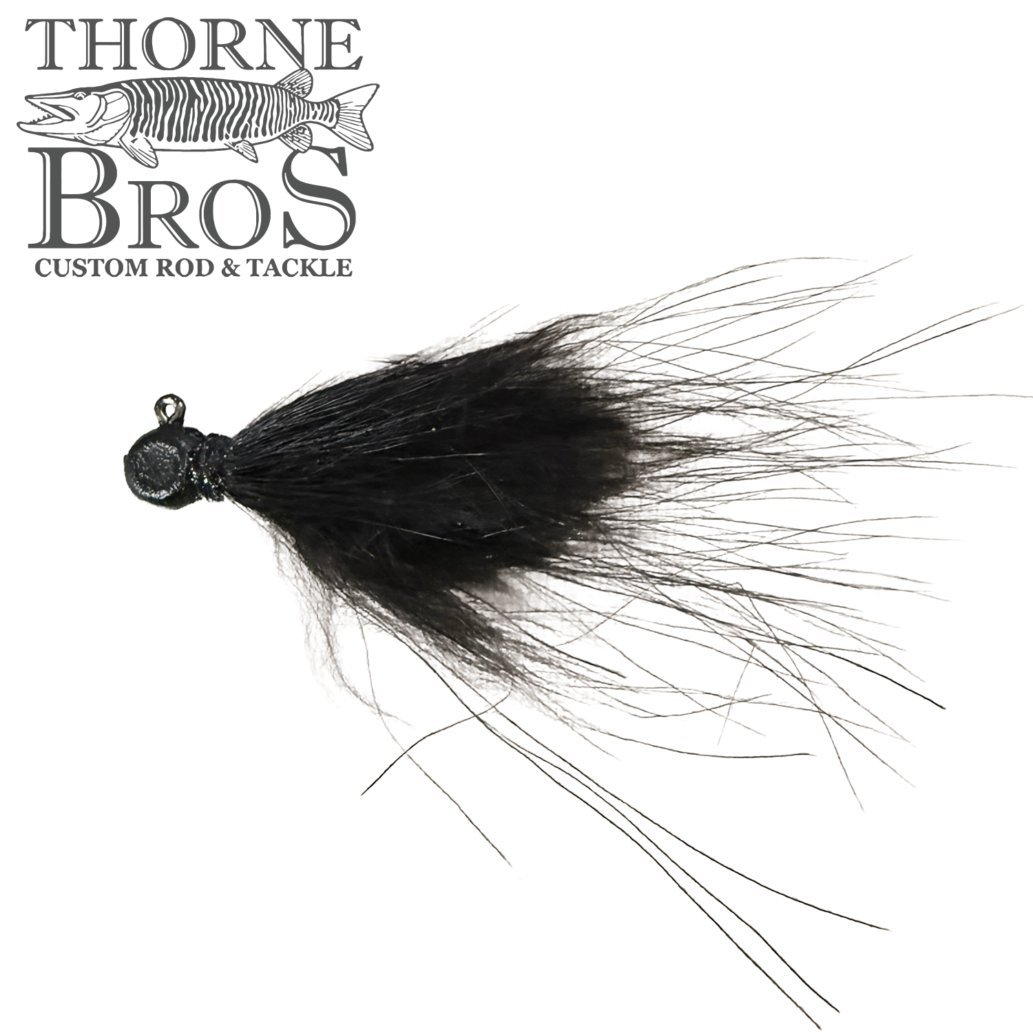 Thorne Brothers Hair Jig - Finesse features a sleek black jig head with soft, flowing black hair designed for finesse fishing techniques.
