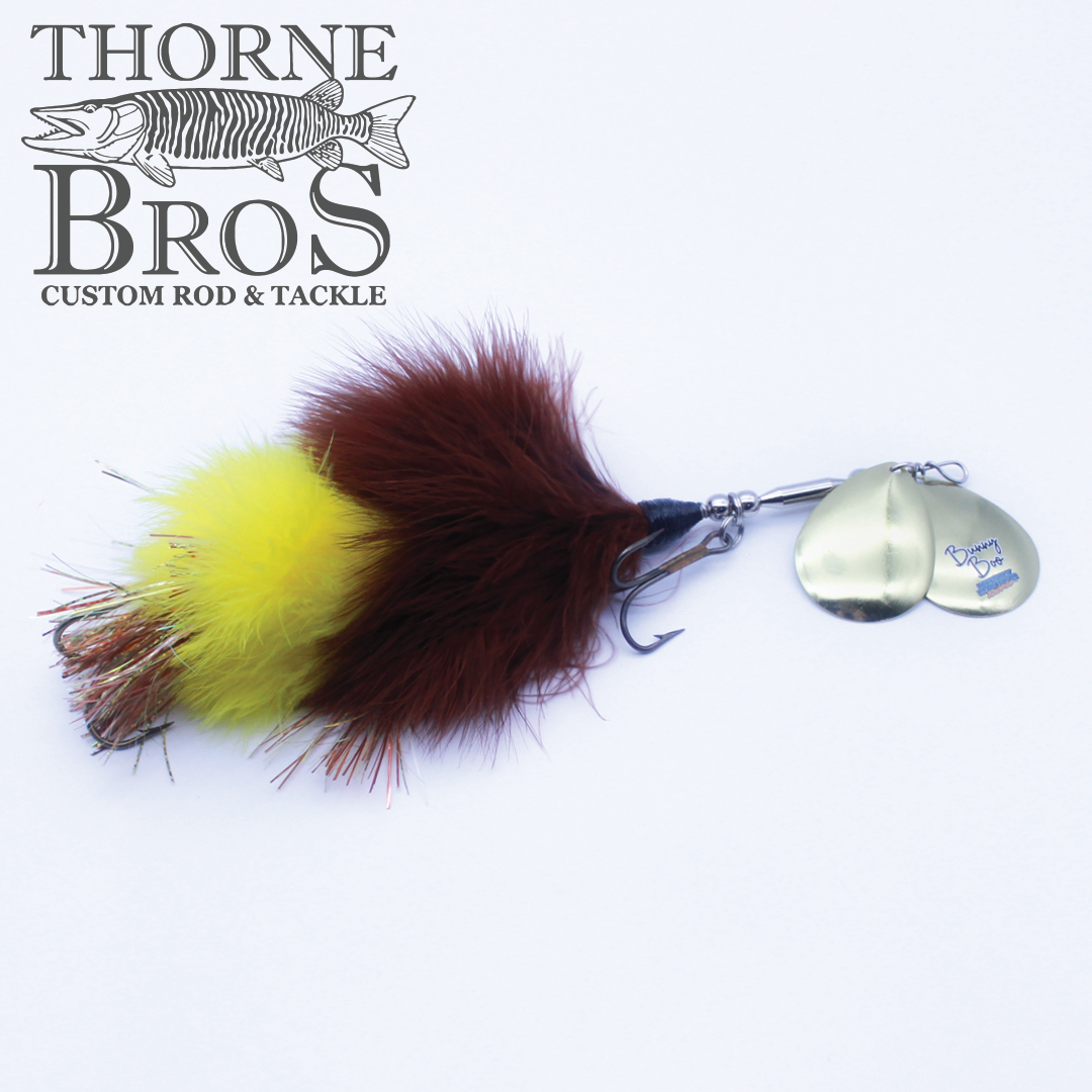 bunny bait fishing lure company Musky Mayhem SuperGirl-Bumble/Red perch and seabass Slammer 7500 Thule Fishing Rod Holders Size:30LB x 330YDS