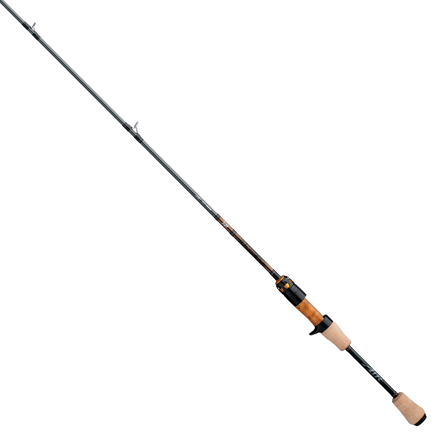Daiwa Presso Air Ultralight Series - Casting fishing rod with a sleek black and wood finish, featuring a comfortable cork handle designed for precision and lightweight fishing tackle.