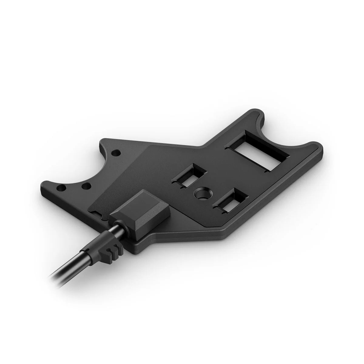 Garmin Force Pro Trolling Motor Mounting Plate 010-13404-00 in black, designed to securely attach a trolling motor with cable connection and multiple mounting slots.