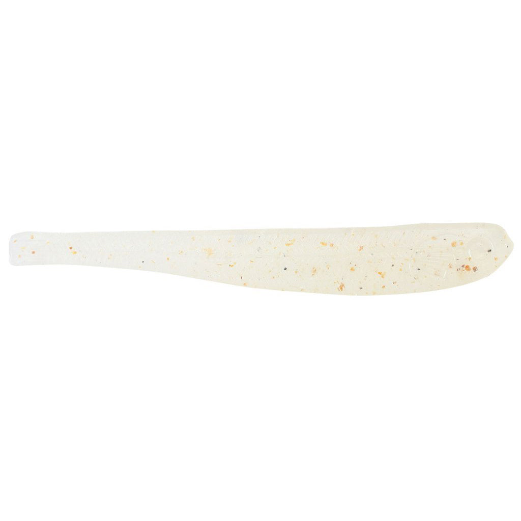 Nishine Lure Works Dropshot Minnow fishing lure in translucent white with subtle gold flecks, designed for effective freshwater fishing tackle use.
